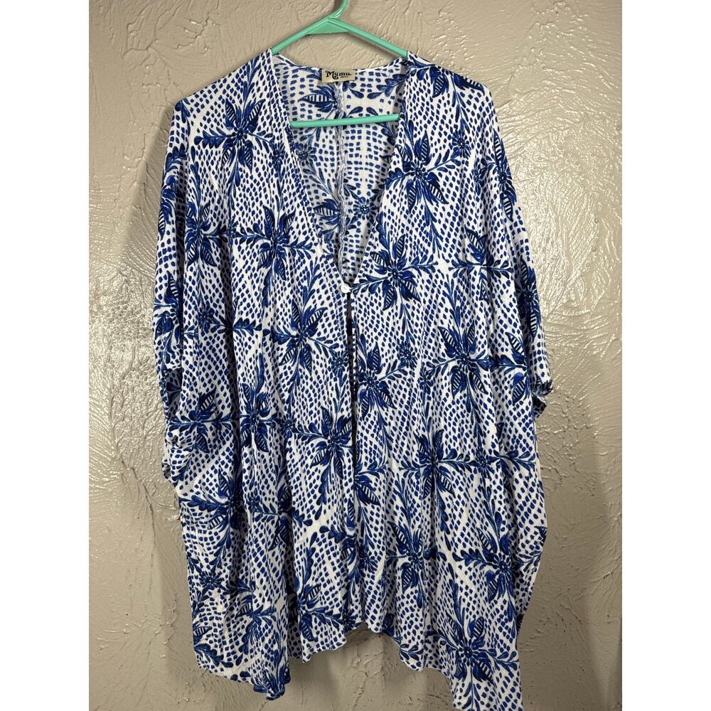 Show Me Your Mumu Women Kimono‎ Top Blue Floral Short Sleeve Size Small